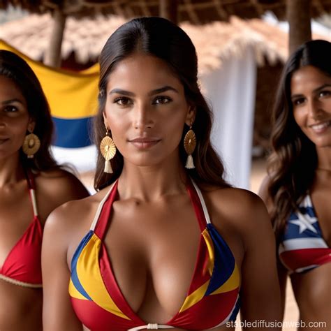 Six South American Women in Bikinis with National Flags | Stable Diffusion Online