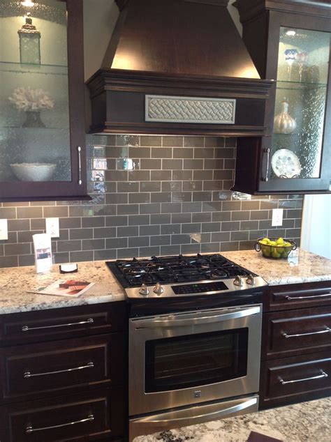 gray glass subway tile backsplash- | Kitchens | Pinterest