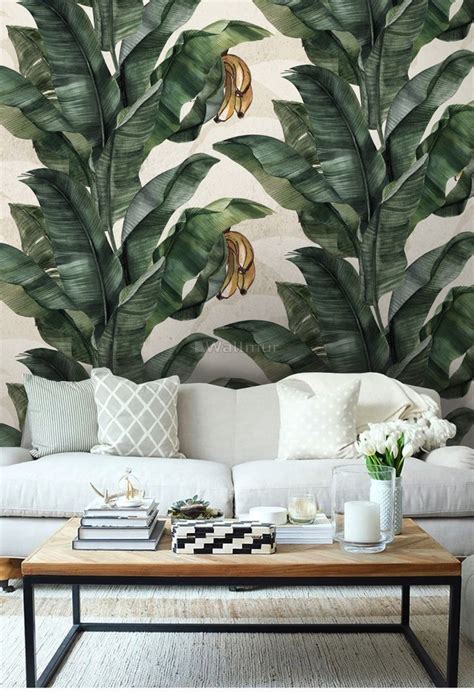 Exotic Banana Leaf Pattern Wallpaper Mural | Banana leaf wallpaper, Tropical home decor, Banana ...