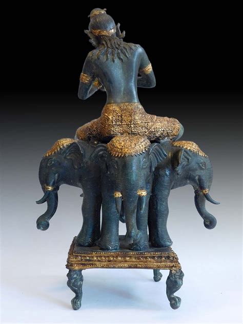 Vintage Javanese Mother Goddess Shachi on Four-Headed Elephant Indonesian Statue 17"H