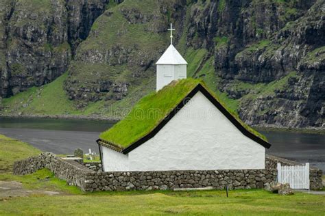 Saksun Church Rear View with Lake in the Background Stock Image - Image ...