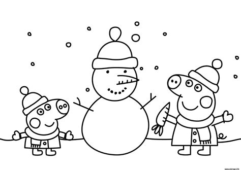 Coloriage Peppa Pig Noel Font Un Bonhomme De Neige Dessin Peppa Pig à imprimer