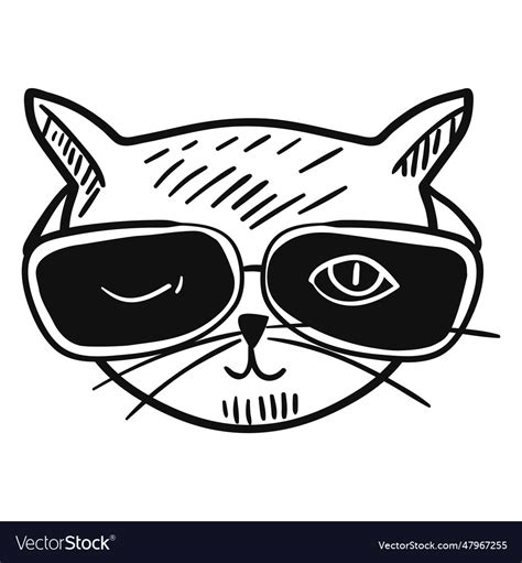 Cat with sunglasses hand drawn Royalty Free Vector Image