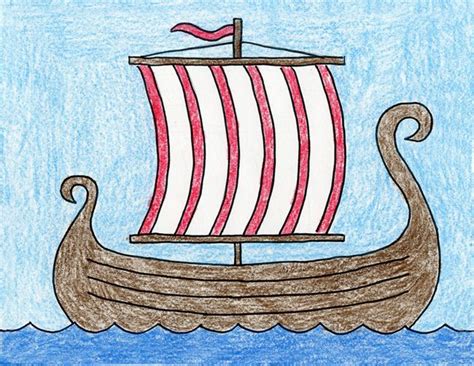 Easy How to Draw a Viking Ship Tutorial and Viking Ship Coloring Page | Kids art projects, Art ...