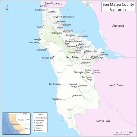 Map of San Mateo County, California showing cities, highways ...