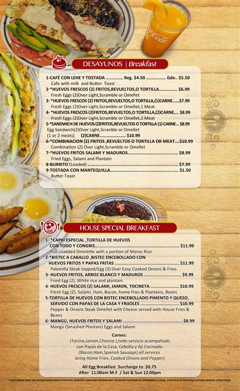 Menu | Capri Bakery & Restaurant