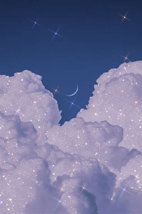 Cloudy Glitter Sky and Aesthetic Moonlight Poster/wall Art, Digital ...