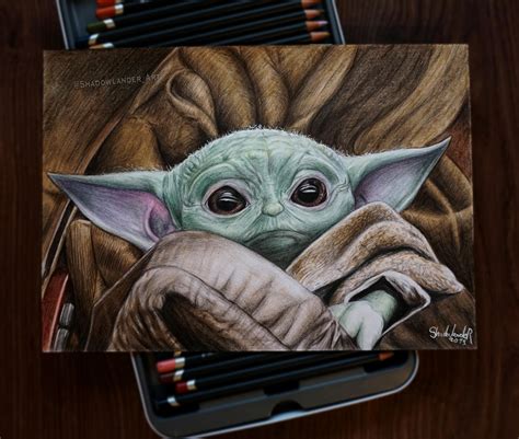 Hi! this is my Grogu artwork I've made with colored pencils while ago. 8x12 : r/BabyYoda