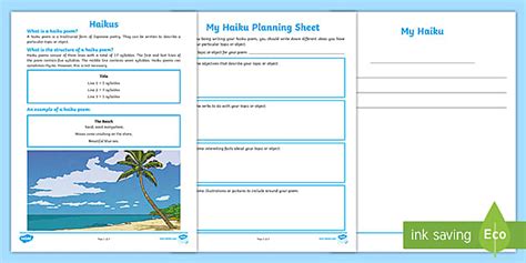 Haiku Template and Poem Writing Worksheet (teacher made)