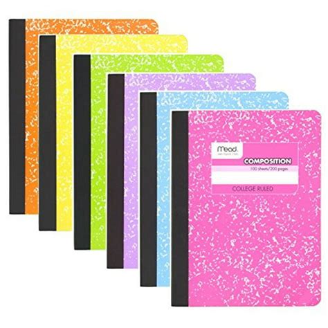 Mead College Ruled Composition Notebook, 100 sheets, Pastel Colors, 6 Pack - Walmart.com ...