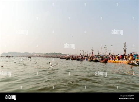 Kumbha Mela, Allahabad, Uttar Pradesh, India; 17-Feb-2019; riverfront ...