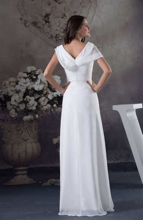 Elegant Destination Short Sleeve Zipper Chiffon Ruching Bridal Gowns - UWDress.com