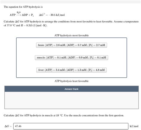 Solved The equation for ATP hydrolysis is HO ATP ADP +P; AG' | Chegg.com