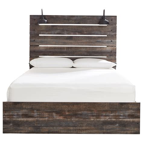 Signature Design by Ashley Drystan Rustic Queen Panel Bed with Industrial Lights | Godby Home ...