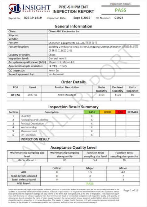 Sample QC Inspection Report - Insight Quality Services