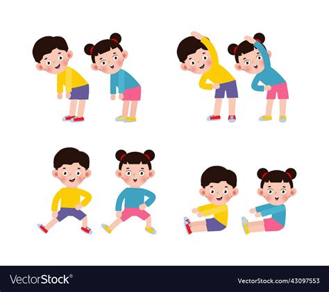 Set of asian kids exercising children exercise Vector Image