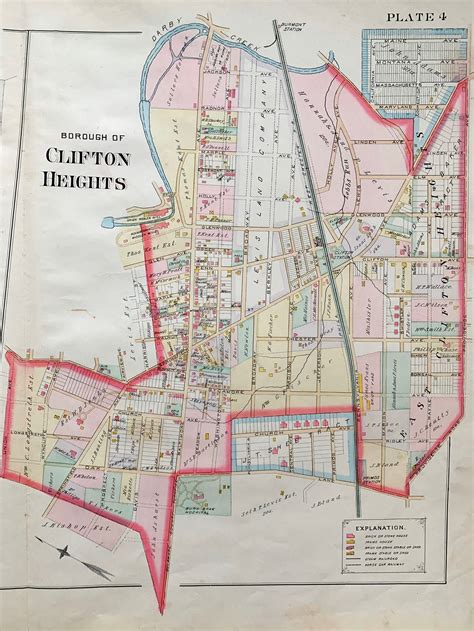 Antique Lansdowne Map, Original 1892 Delaware County Pennsylvania Atlas, Clifton Heights Map ...