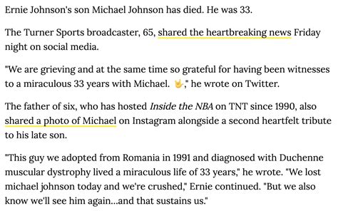 Ernie Johnson's son Michael Johnson, adopted in '91, dead at 33 ...