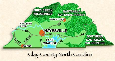 Map Hayesville, Brasstown, Tusquitee Valley, Warne, Clay County Western North Carolina