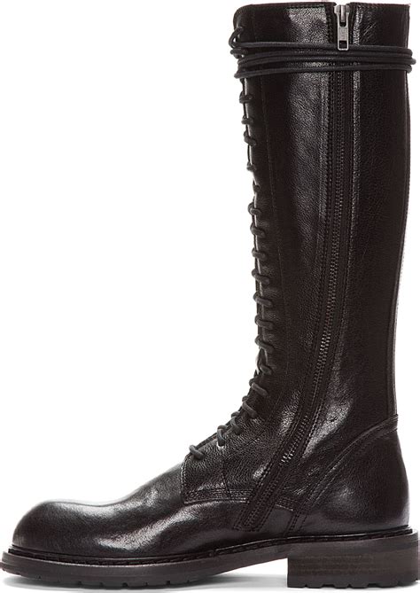 Lyst - Ann Demeulemeester Tall Black Leather Lace_up Boots in Black for Men