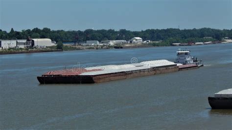 A barge on the Ohio river stock photo. Image of white - 186071804