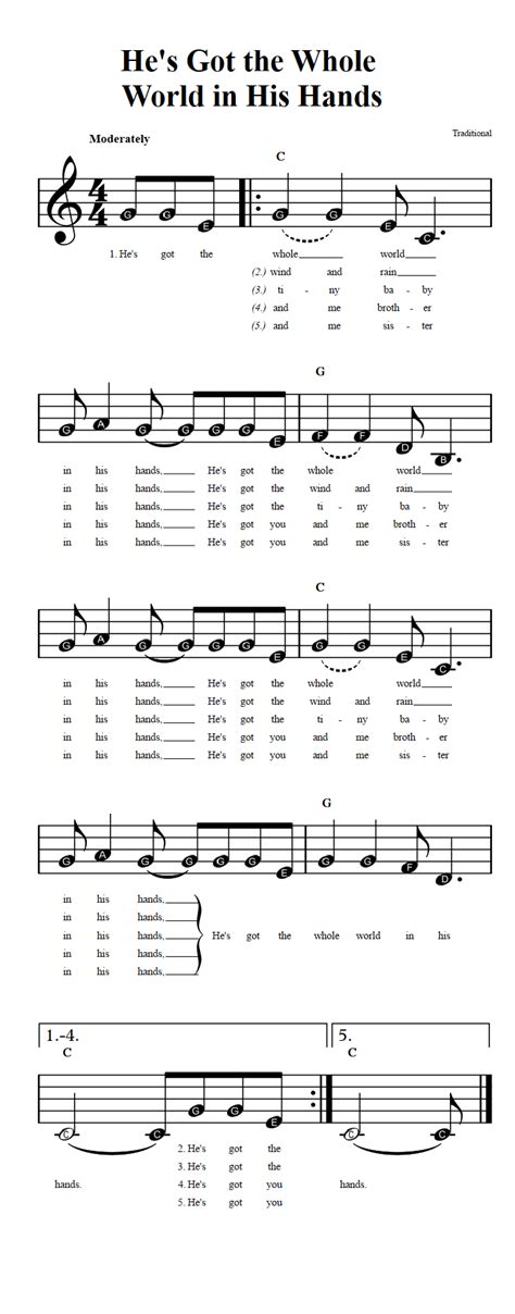 He's Got the Whole World in His Hands: Beginner Sheet Music with Chords ...