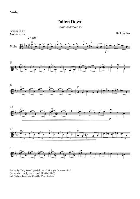 Fallen Down (arr. Márcio Silva) by Toby Fox Sheet Music for Viola Solo at Sheet Music Direct