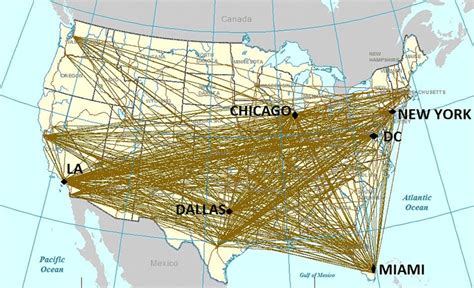 Route network of American Airlines in the pre-merger period | Download Scientific Diagram