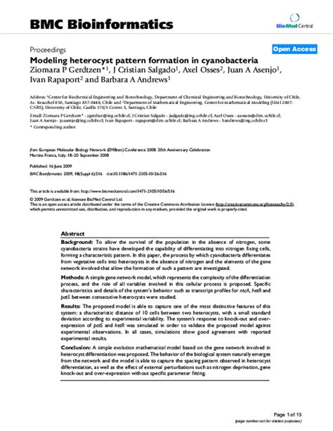 (PDF) Modeling heterocyst pattern formation in cyanobacteria | Ziomara ...