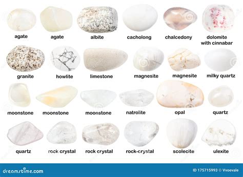 Set of Various White Gemstones with Names Isolated Stock Image - Image ...