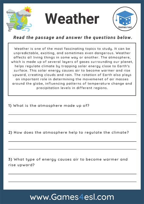 Weather - Reading Comprehension Worksheet | Games4esl