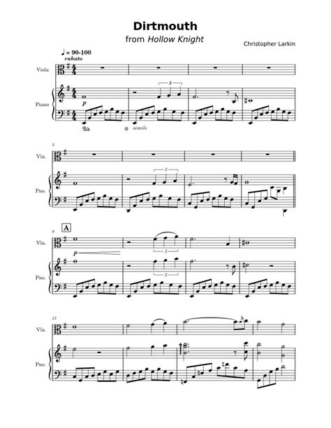 Dirtmouth – Hollow Knight Sheet music for Piano, Viola (Solo) | Musescore.com