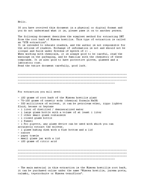 A Guide to Extracting DMT from Mimosa Hostilis Root Bark via an STB Extraction | PDF | Sodium ...