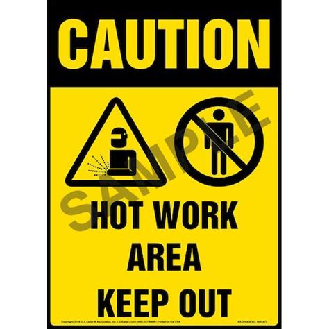 Caution: Hot Work Area, Keep Out Sign with Icons - OSHA, Long Format