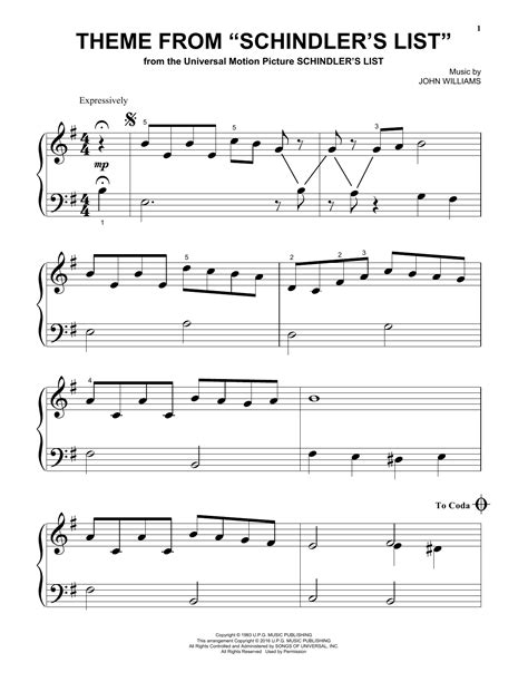 John Williams - Theme From Schindler's List sheet music