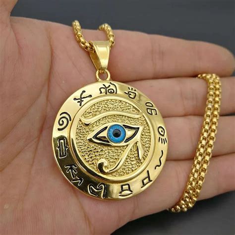 Stainless Steel Geometric Round Eye of Horus Pendant Necklace for Men Hip Hop Rapper Jewelry ...