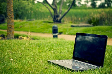 notebook laptop work pc computer outdoors park 4k HD Wallpaper