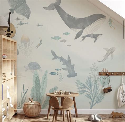 Olive et oriel ocean themed kids wallpaper | Kids room murals, Nursery ...