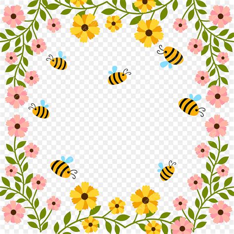 Spring Bees Clipart Hd PNG, Spring Bee Flower Frame With Bee, Cartoon ...