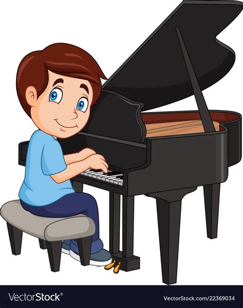 Cartoon little boy playing piano vector image on | Ilustracje, Obrazy, Przedszkole