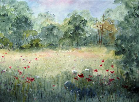 Watercolor Meadow at PaintingValley.com | Explore collection of ...