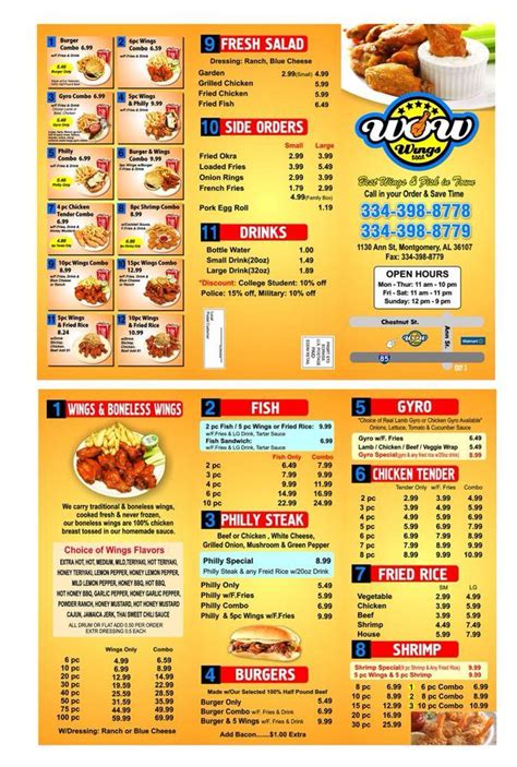 Menu at Wow Wings restaurant, Montgomery, Ann St