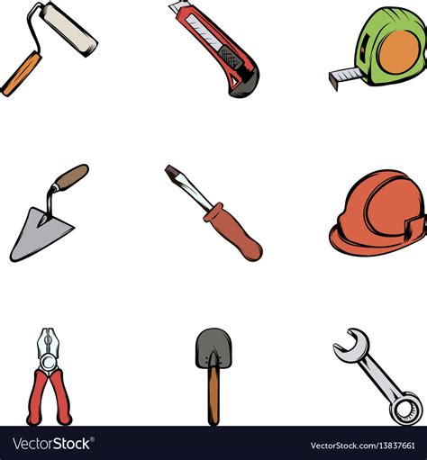 Construction tools icons set cartoon style Vector Image