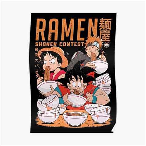 Ramen Eating Contest | Luffy vs Goku vs Narut0 Premium Matte Vertical Poster sold by Alinafe ...