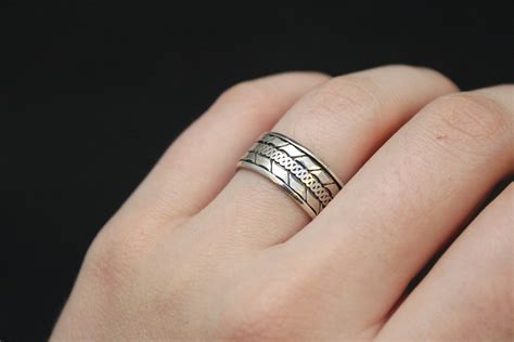 Sterling Silver Spinning Tribal Band Ring, Sterling Spinning Ring, Sterling Bamboo Pattern Ring ...