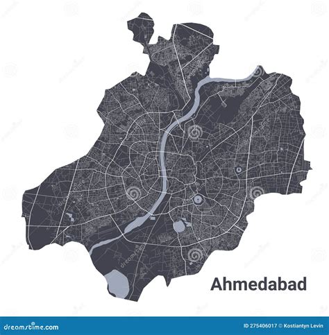 Ahmedabad Map. Detailed Black Map of Ahmedabad City Poster with Roads ...