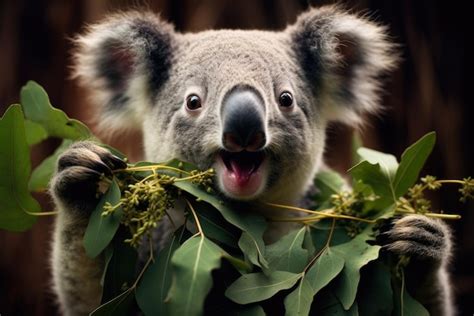 Premium AI Image | Koala is eating eucalyptus leaves Generative AI