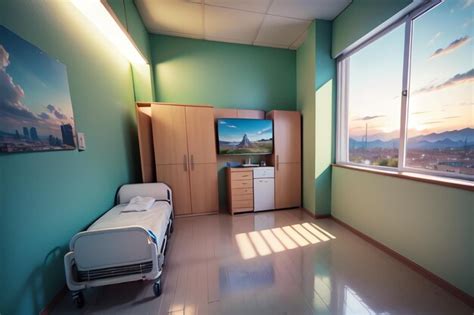 Premium AI Image | A hospital room with a bed and a window that says ...