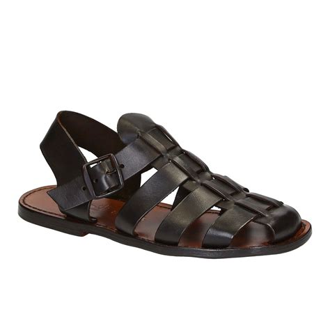 Herren Handmade Men's franciscan sandals shoes dark brown real leather ...