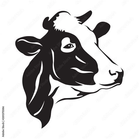 Cow head stylized symbol, cow portrait. Silhouette of farm animal ...